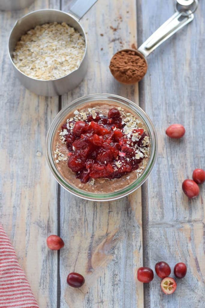 Cranberry Chocolate Overnight Oats with cinnamon
