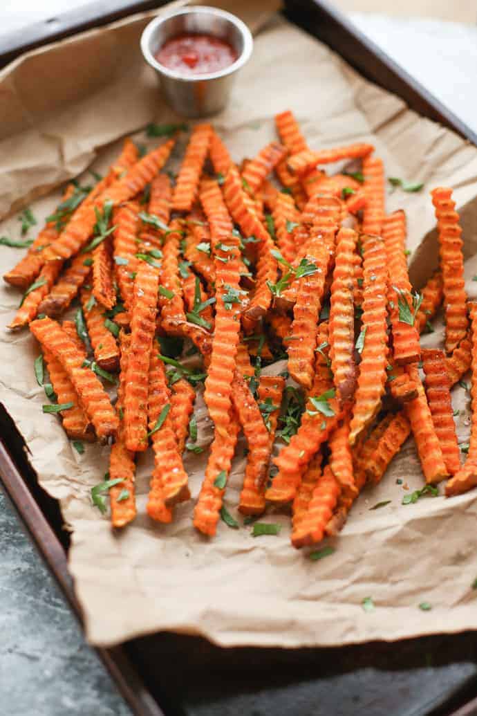 Spiced Sweet Potato Fries baked in the oven 
