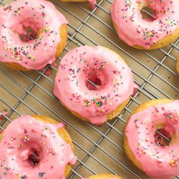 Baked Vanilla Donuts with Raspberry Glaze