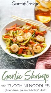 A flavorful dish of garlic shrimp paired with zucchini noodles.