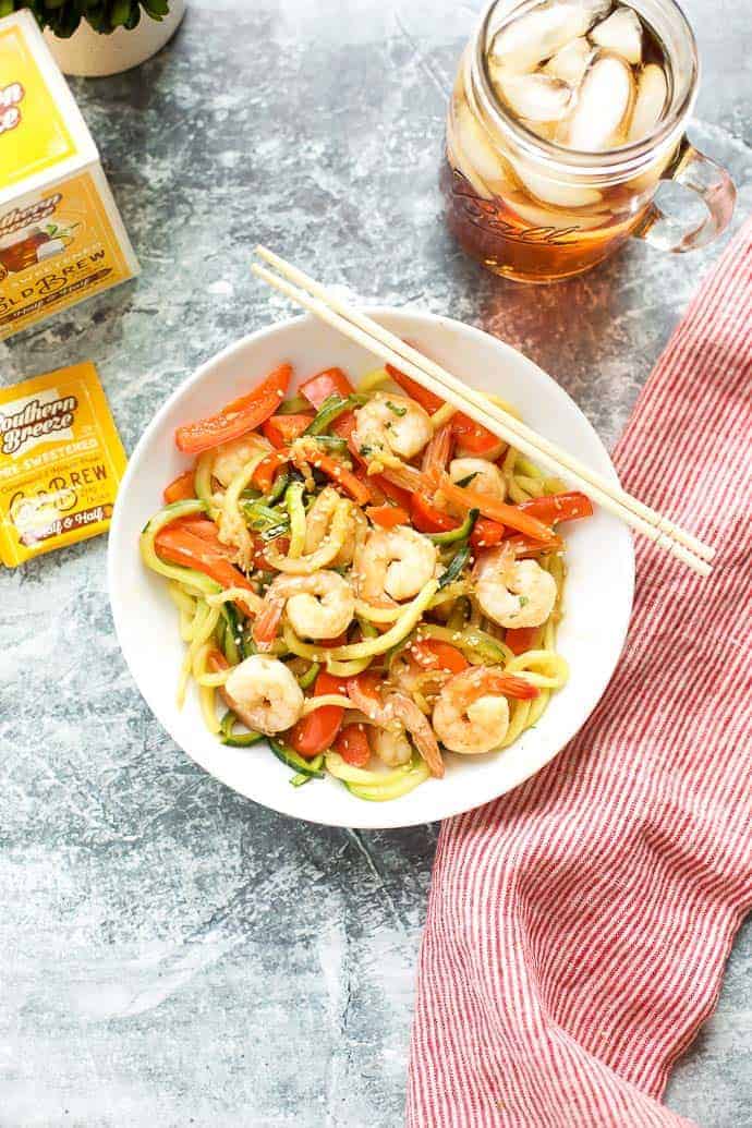 Garlic Shrimp with Zucchini Noodles with red peppers #keto #lowcarb #glutenfree