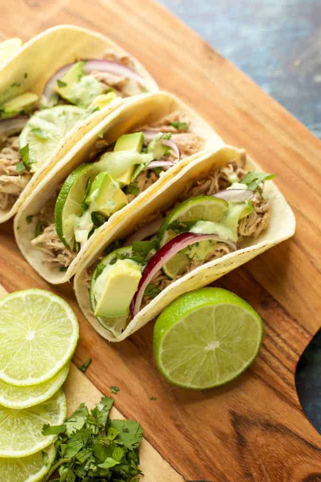 Instant Pot Pork Carnitas with avocado crema