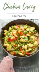 Gluten-free coconut curry chicken cooked in a skillet
