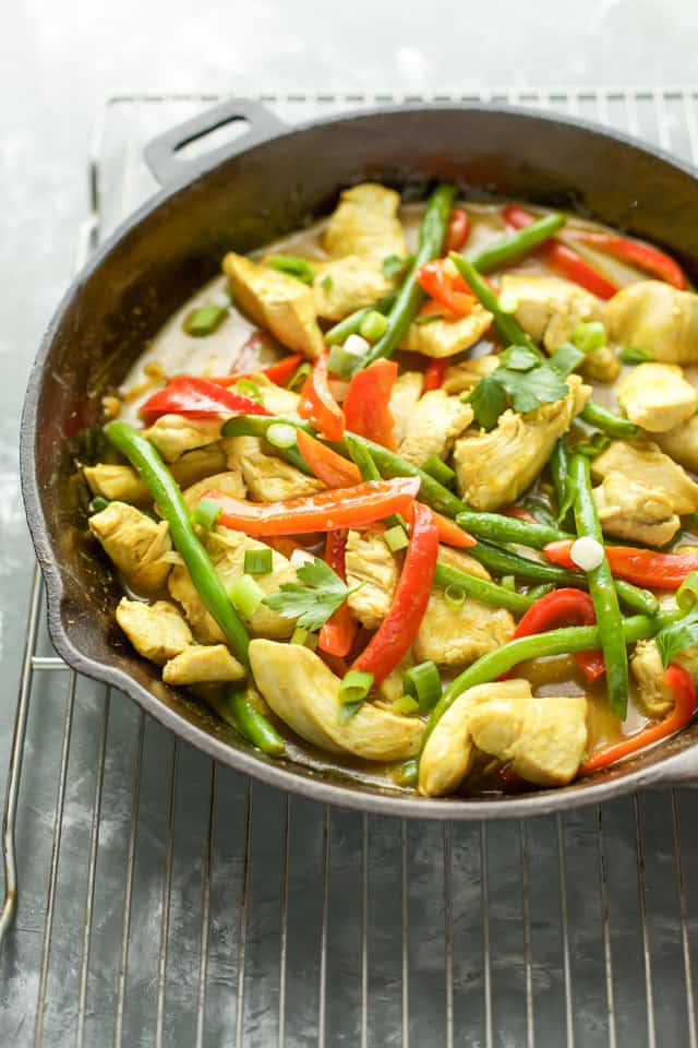 Coconut Curry Chicken in a cast iron pan