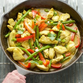 Coconut Curry Chicken in a cast iron pan