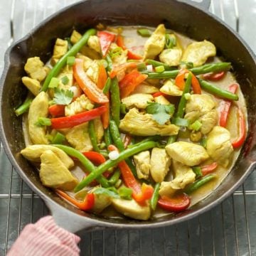 Coconut Curry Chicken in a cast iron pan