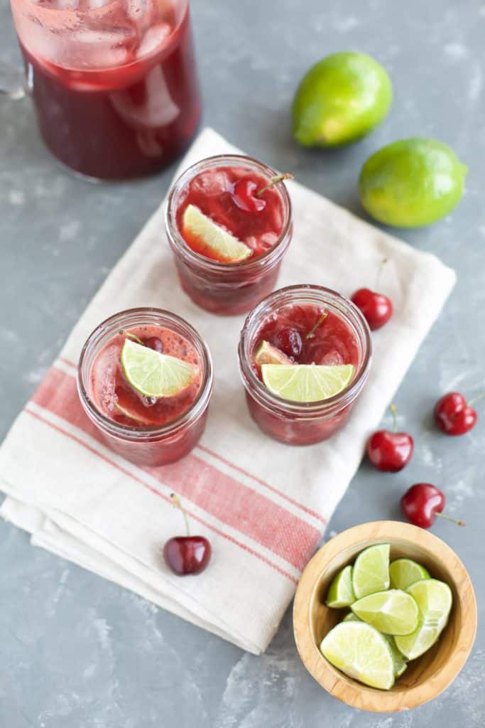 Cherry Margaritas in three mason jars