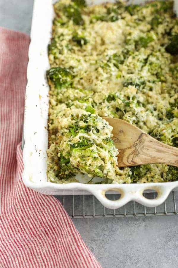 Cauliflower Broccoli Alfredo Bake with a spoon