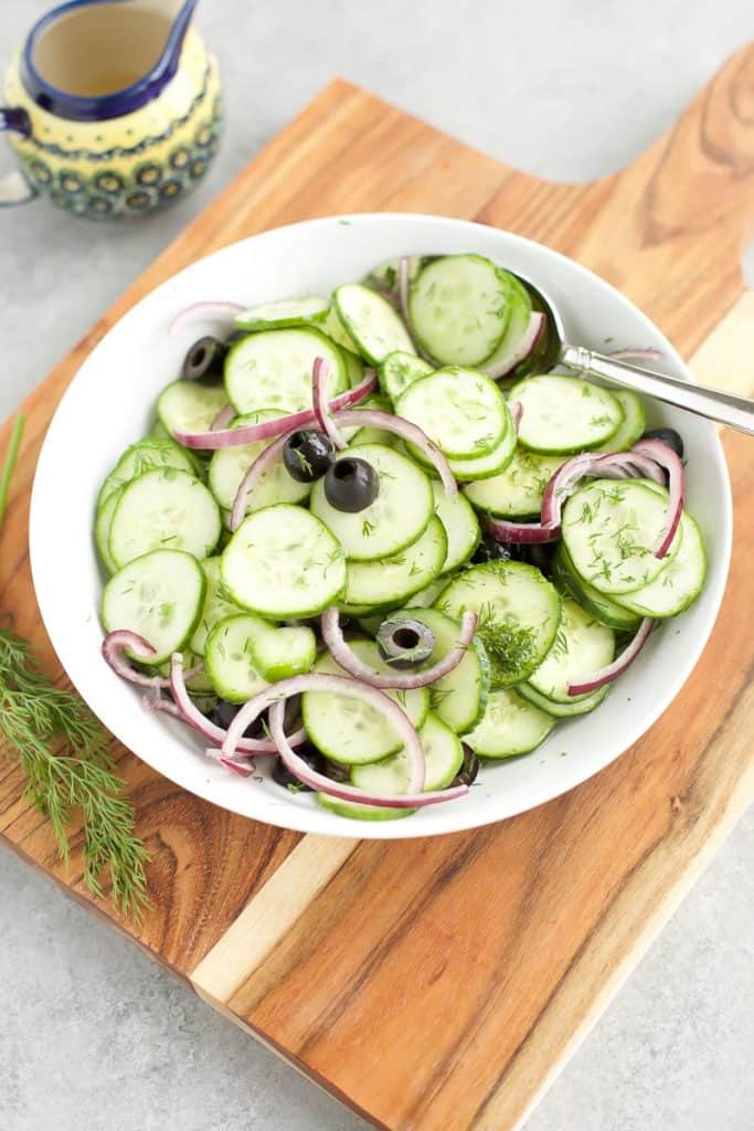 cucumber salad {keto} with black olives and red onions