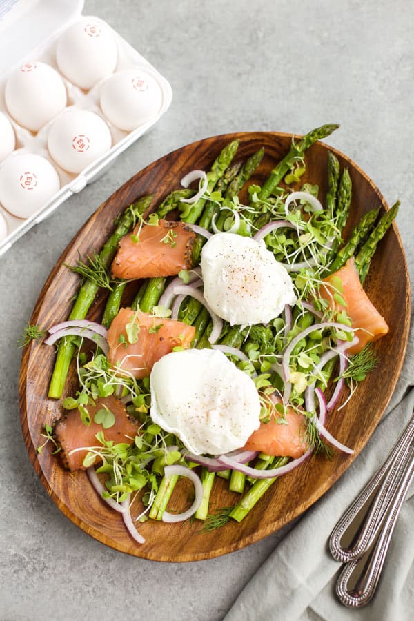 salmon and asparagus on a plate