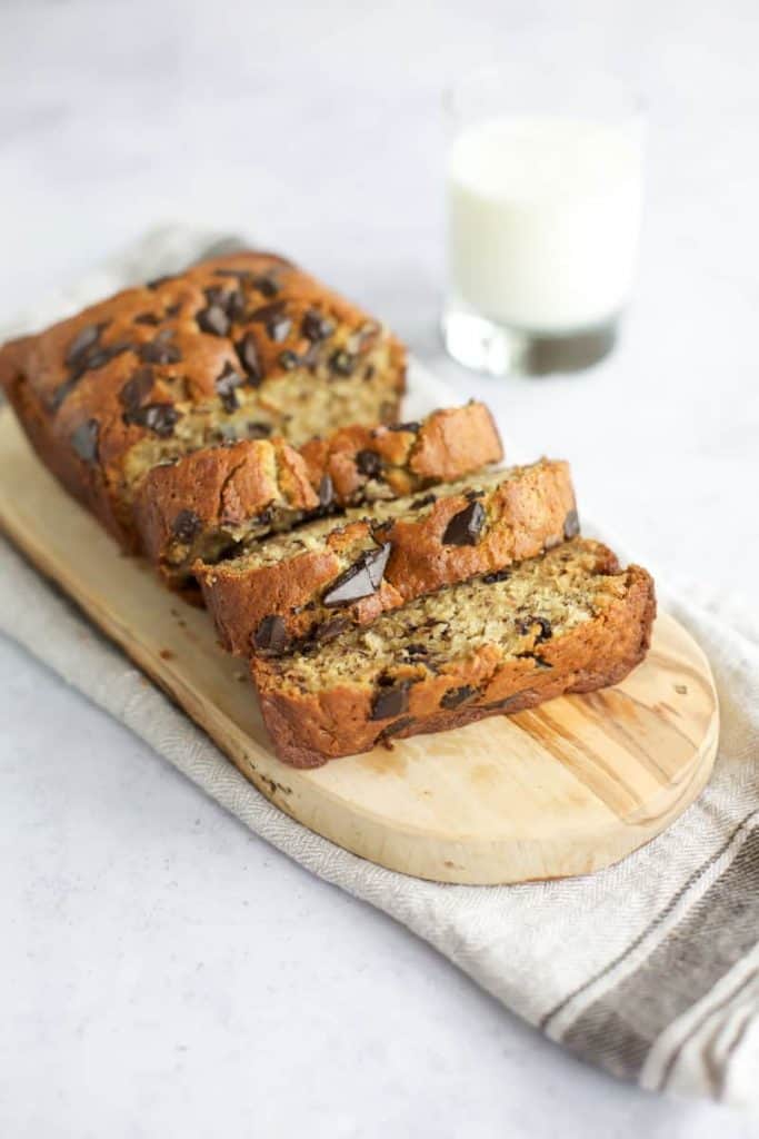 gluten free banana bread on a wooden board