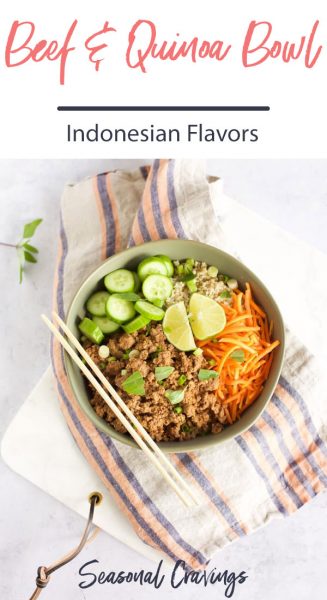 A delectable Indonesian-inspired beef and quinoa bowl.