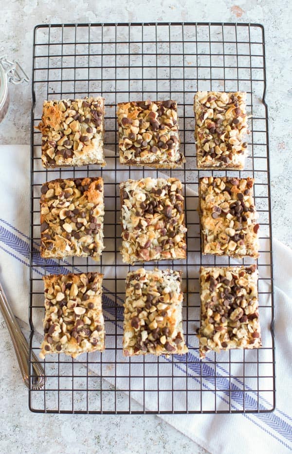 Gluten Free Seven Layer Bars on a cooling rack.