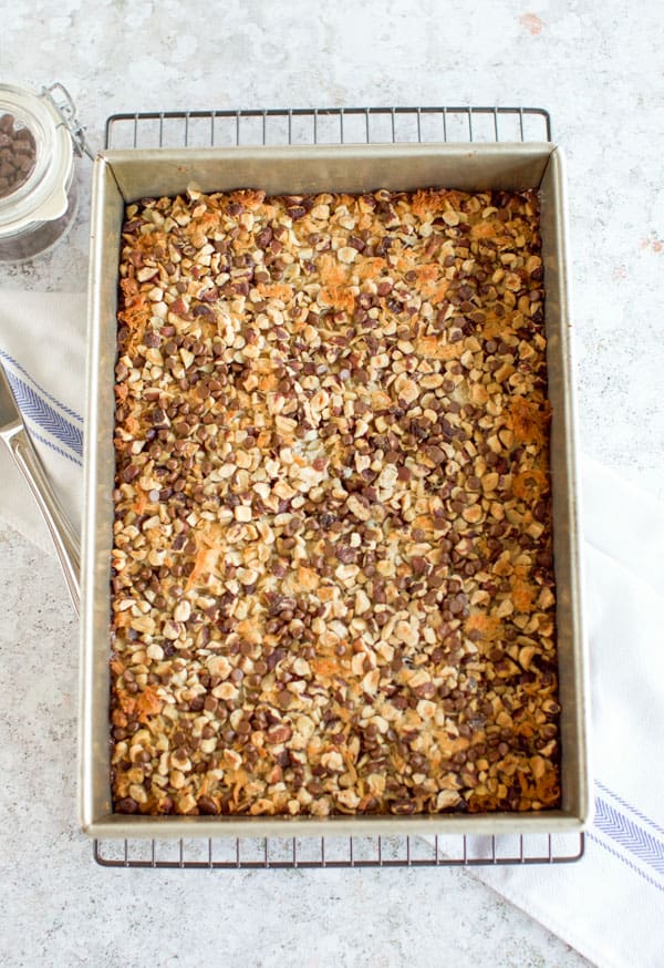 Gluten Free Seven Layer Bars in a baking pan