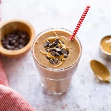 chocolate smoothie with straw