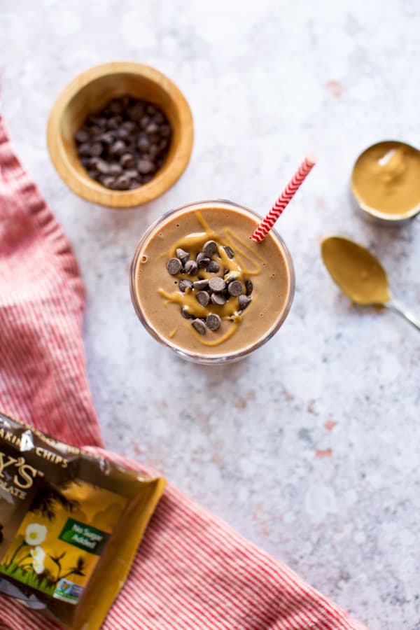 Keto avocado chocolate smoothie with chocolate chips