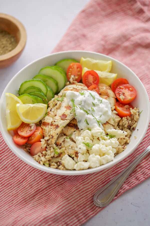 Chicken Gyro Bowl with cucumber