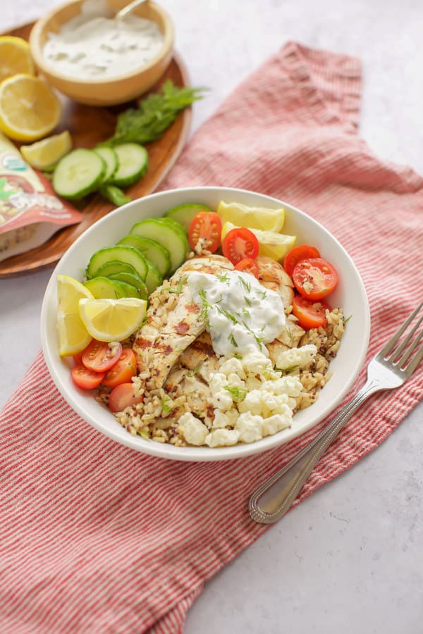 Chicken Gyro Bowl with feta cheese