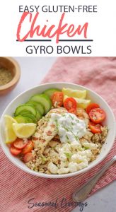 Deliciously simple gluten-free chicken gyro bowls with rice.