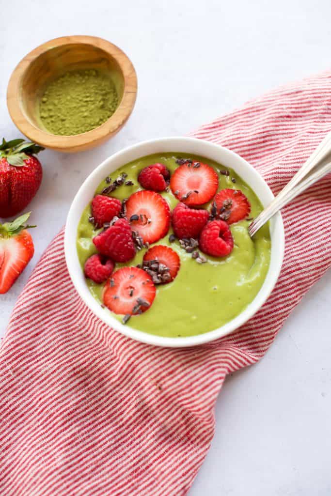 matcha smoothie with strawberries