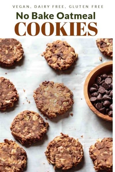 Gluten Free No bake oatmeal cookies with chocolate chips.