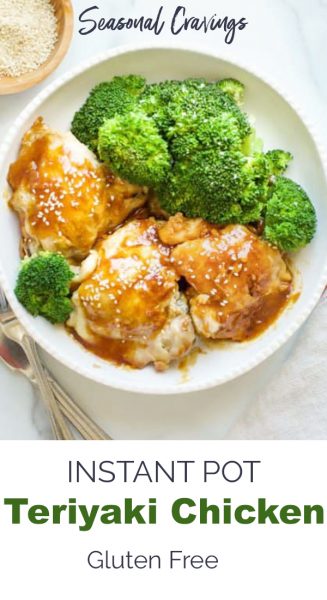 Instant Pot Chicken Teriyaki Recipe with broccoli on a white plate.
