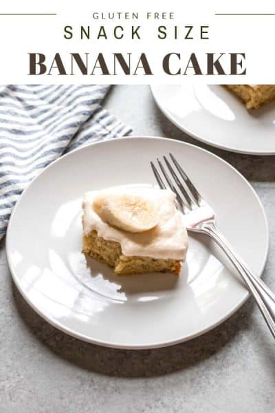 banana cake on a white plate with a fork