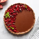 gluten free chocolate tart with pomegranate arils