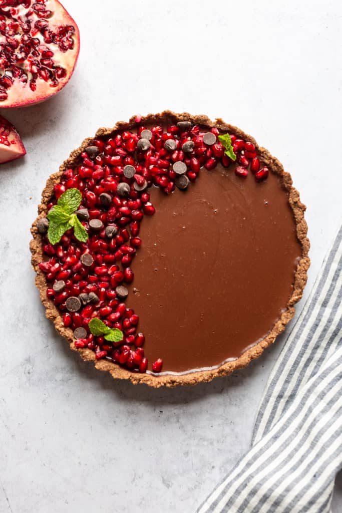 chocolate tart with pomegranate arils