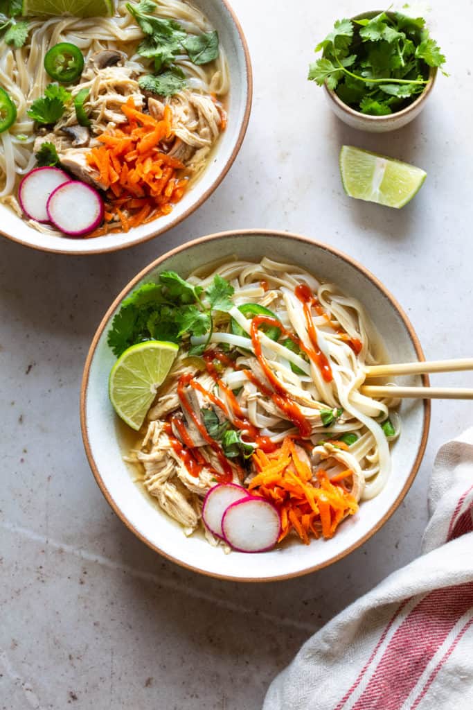 easy chicken pho gluten free in two bowls