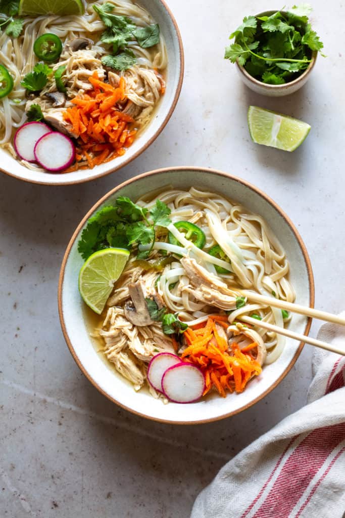 easy chicken pho with lime and cilantro