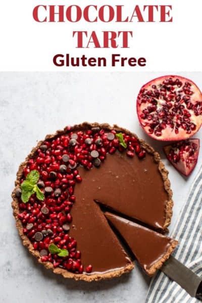 gluten free chocolate tart with slice out