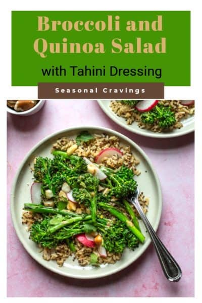 Broccolini and quinoa salad with creamy tahini dressing.
