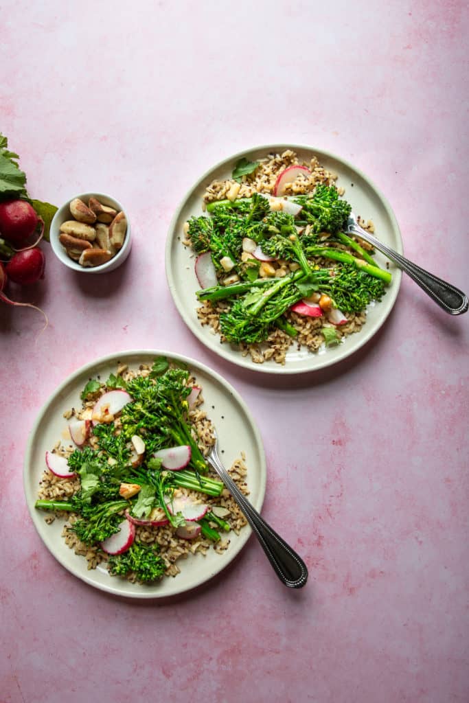asparagus salad with rice and radishes 