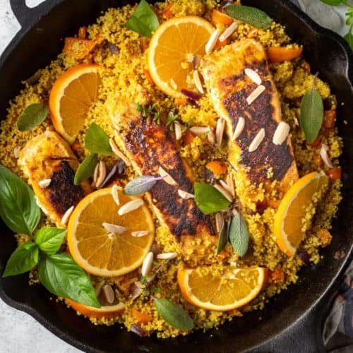 salmon and couscous with turmeric
