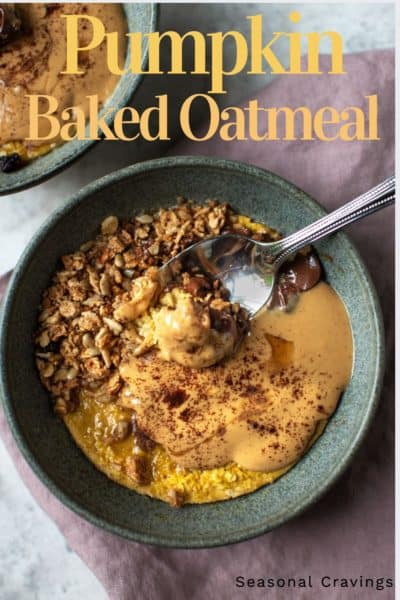 Pumpkin Baked Oatmeal served in a bowl.