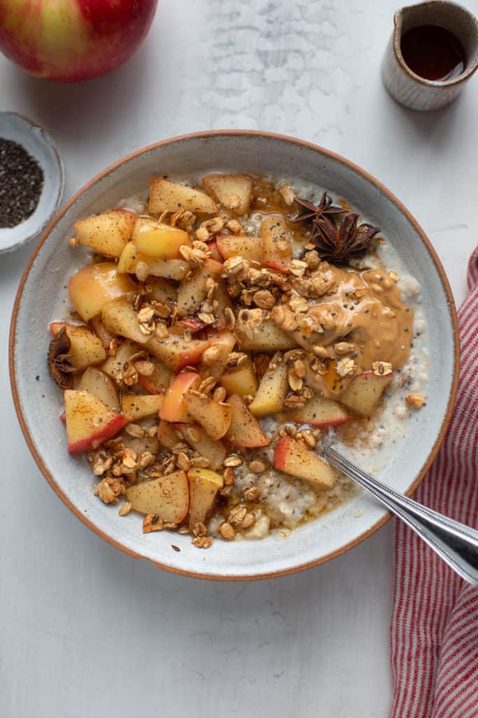 fried apple oatmeal in a bowl