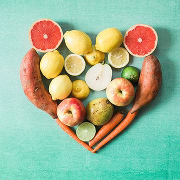 fruit and vegetables in heart shape
