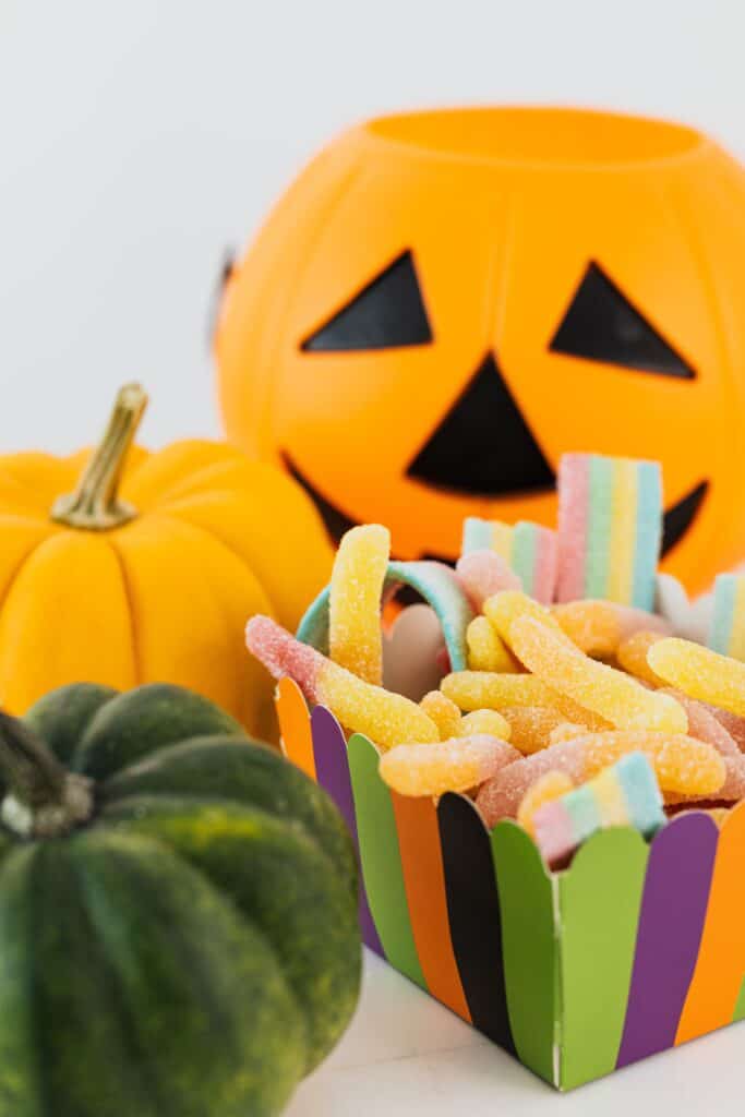 gluten free halloween candy list with pumpkins and candy