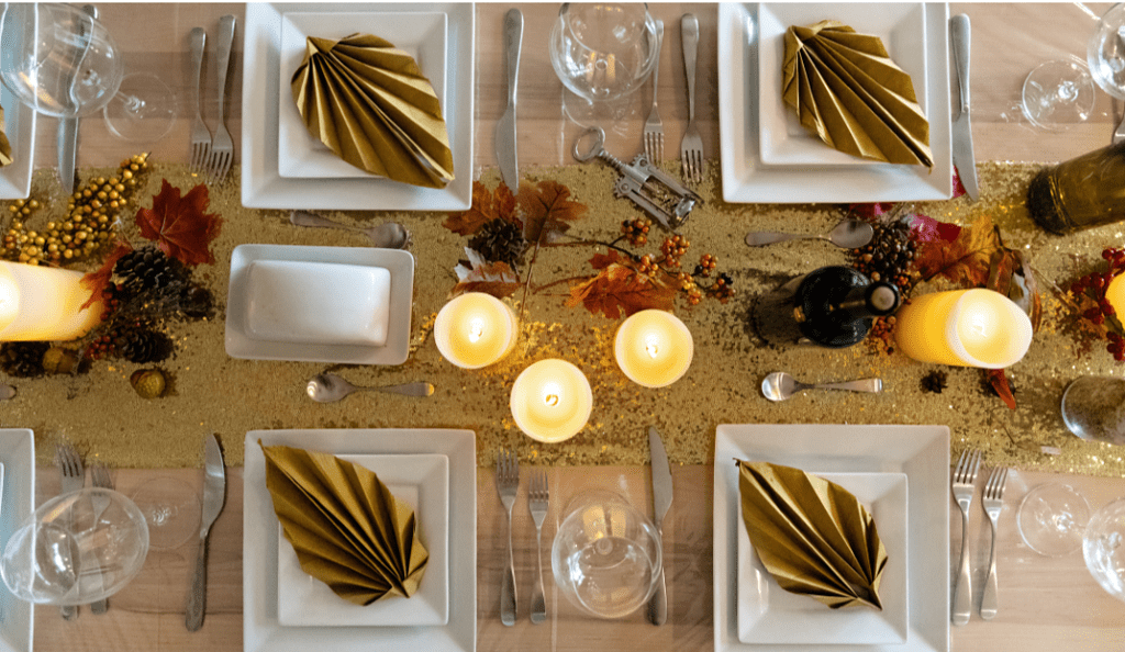 gluten free thanksgiving dinner table with candles