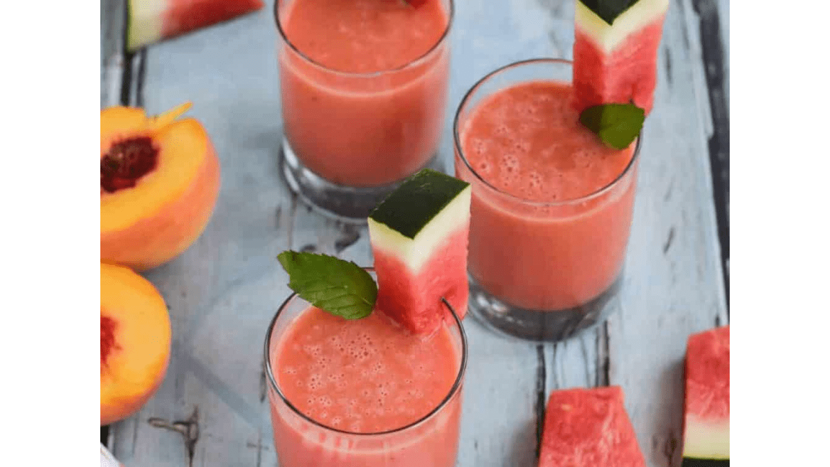 Watermelon Peach Smoothie served in a glass