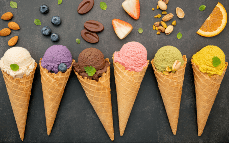 ice creams in cones
