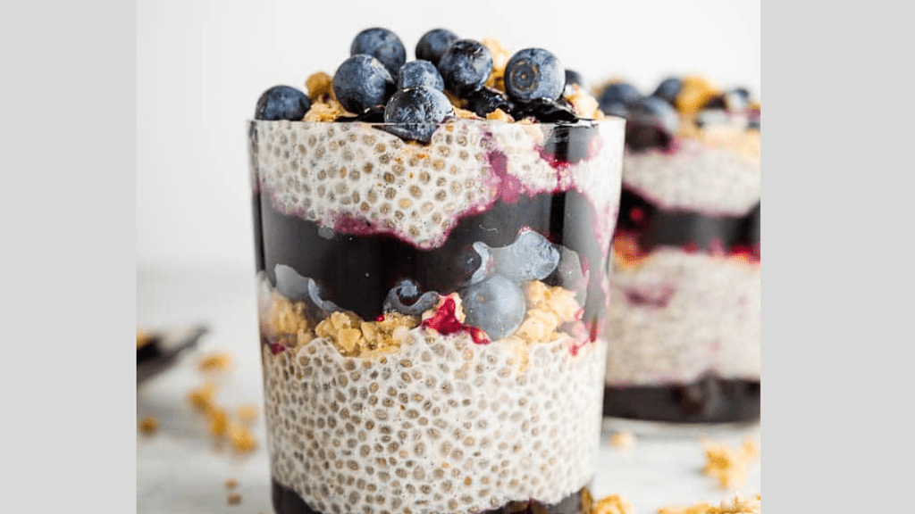 chia pudding with granola and berries