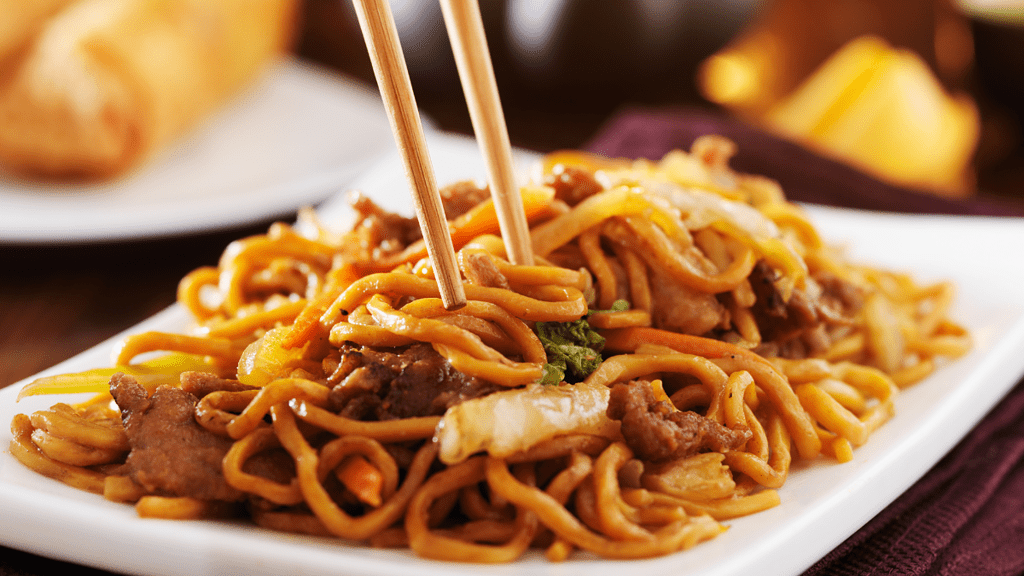 chinese noodles with chopsticks