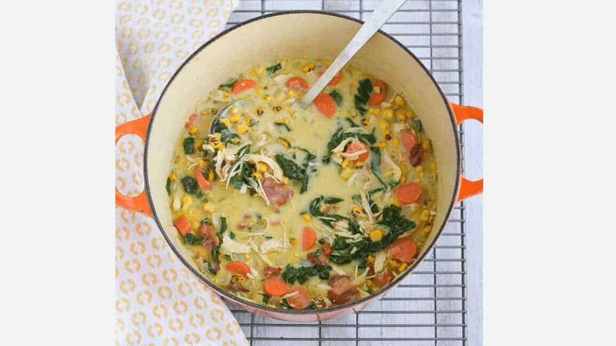 creamy corn soup in a pot
