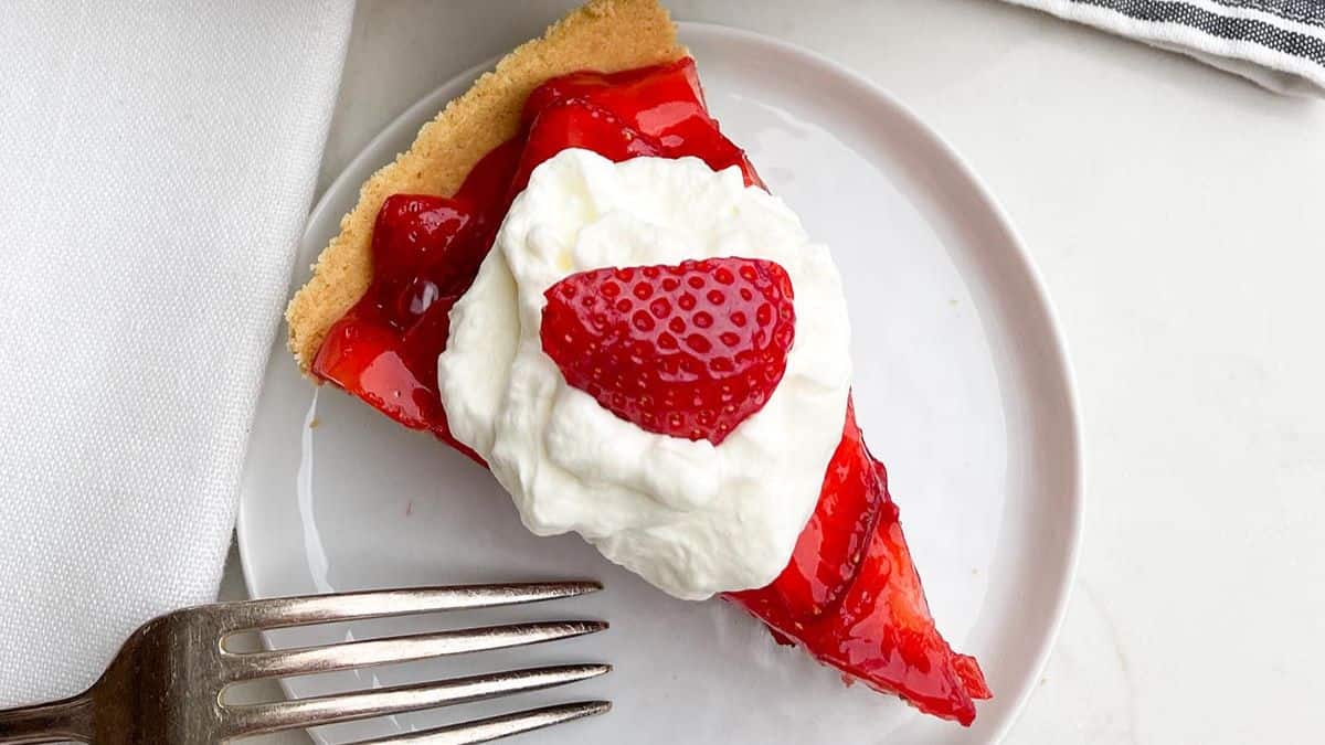 Overhead photo of no bake strawberry jello pie