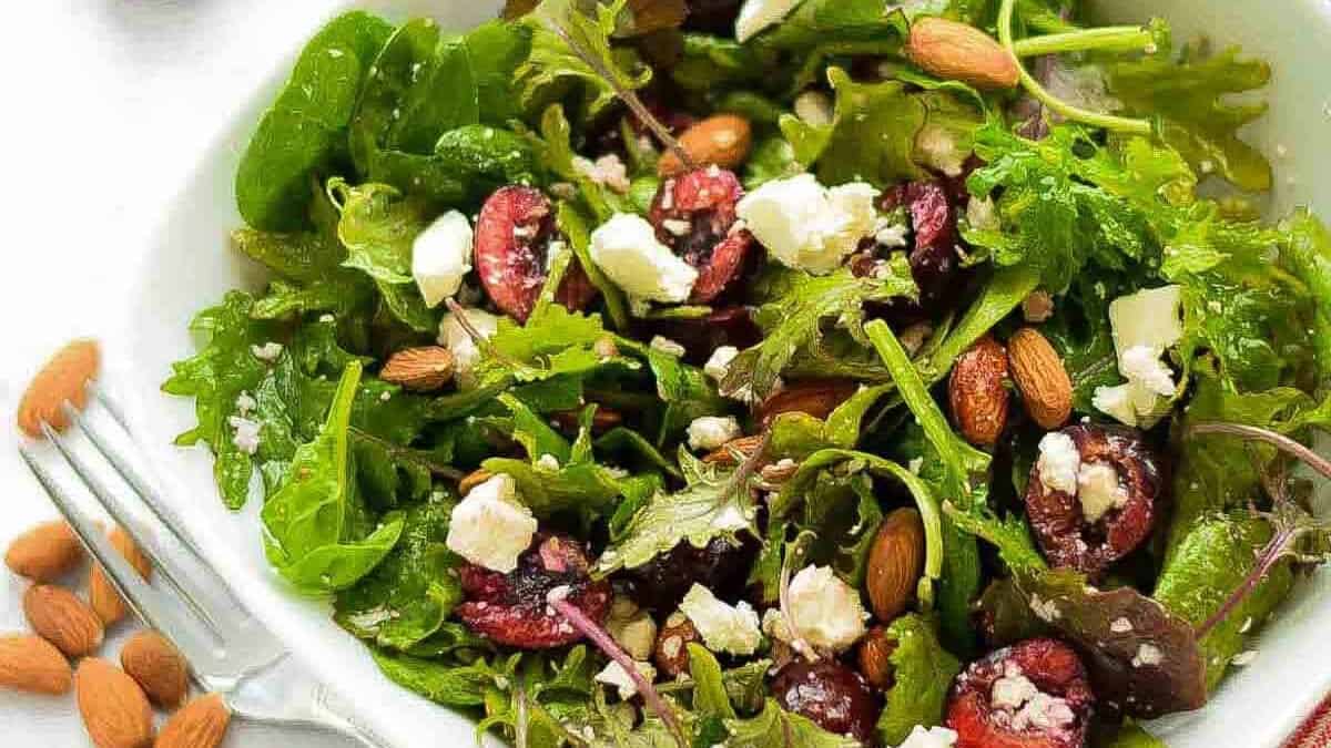 Supergreens Salad with Cherries and Feta