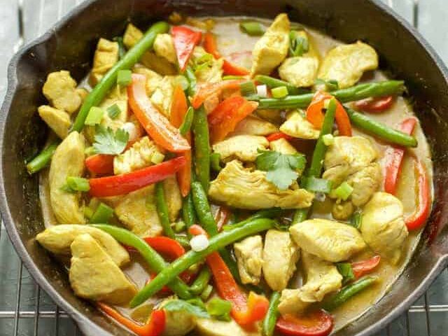 Coconut Curry Chicken in a cast iron pan