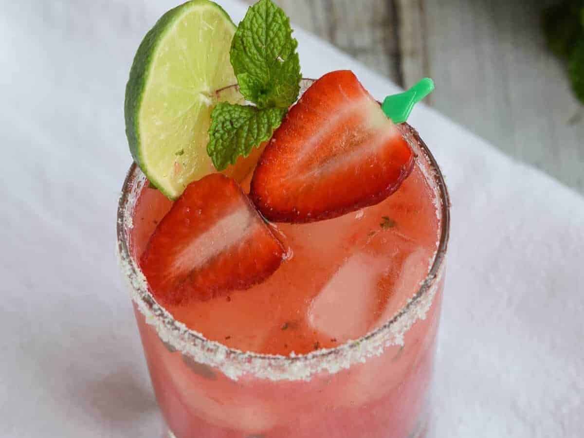 Strawberry Mint Smash in a glass.