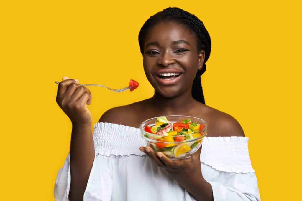 woman eating a salad